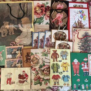 Vintage Gift Bags Ephemera 25 PCs Santa Teddy Bear Flowers Mother Goose